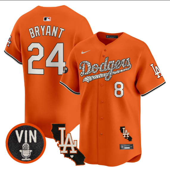Men Los Angeles Dodgers #24 Bryant 2025 orange Limited Stitched Jersey style 2->los angeles dodgers->MLB Jersey